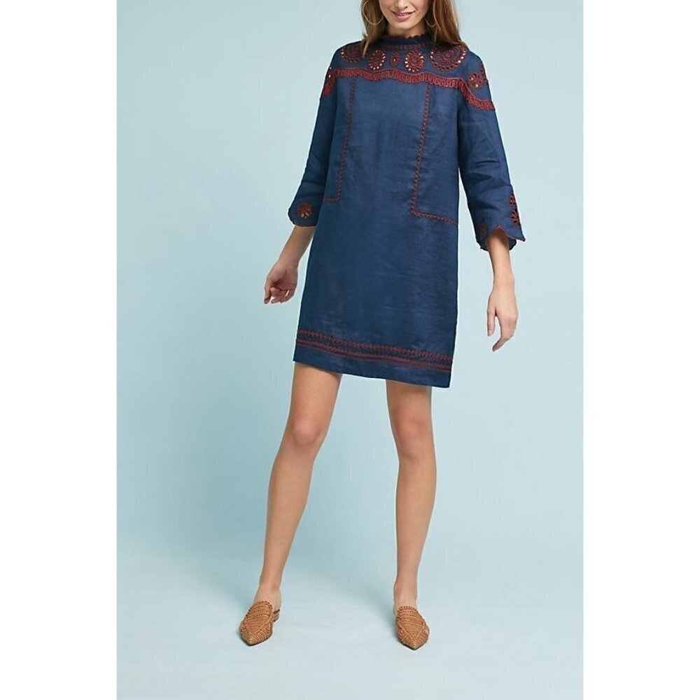 Anthropologie M.I.H. Jeans Langley Navy Blue Embroidered Dress Size M $395 NEW